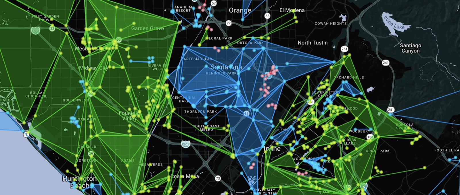 Intel map of Santa Ana, CA showing Resistance fields over the city center
